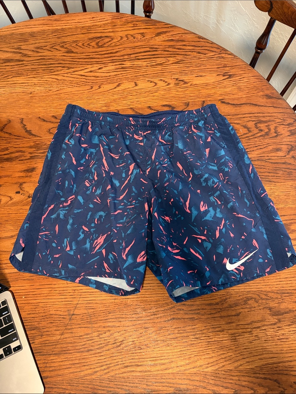 Nike Men’s Navy athletic shorts with Pink and Teal Accents